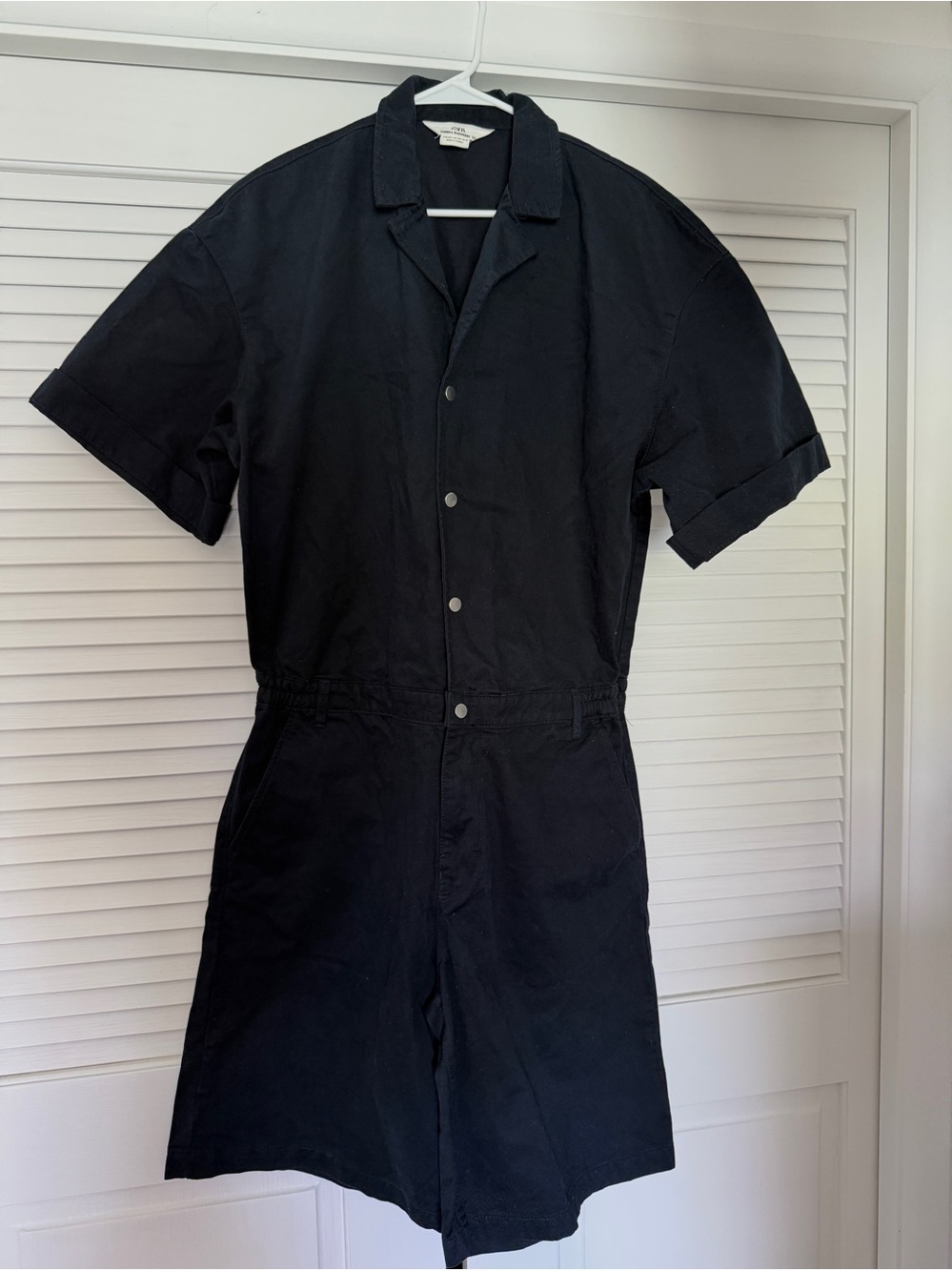 Zara Man Black Brushed Cotton Shorts Jumpsuit